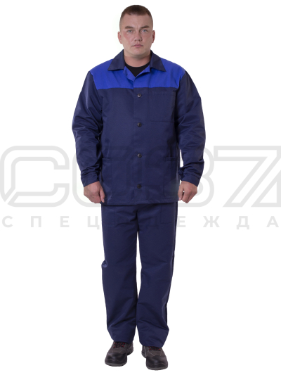 Костюм рабочий Стандарт цв.т.синийвасильковый тк.смесовая (куртка+брюки) (1)